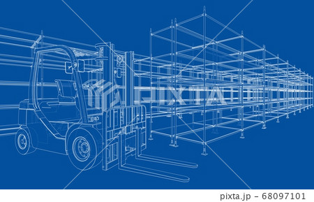 Warehouse shelves and forklift 68097101