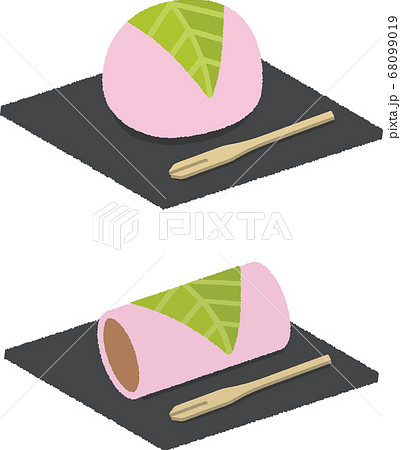 丸い桜餅と四角い桜餅のイラスト素材