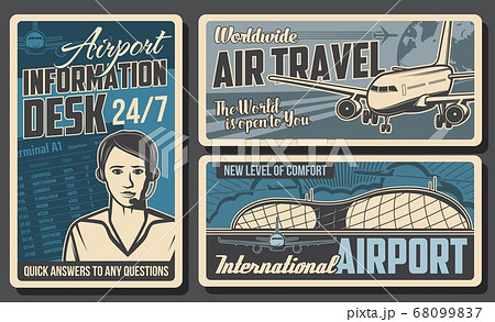 Airport information desk, airplane retro posters. Airport information desk, airplane retro posters. 68099837
