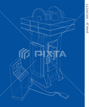 Friction screw press concept outline. Vector 68100255