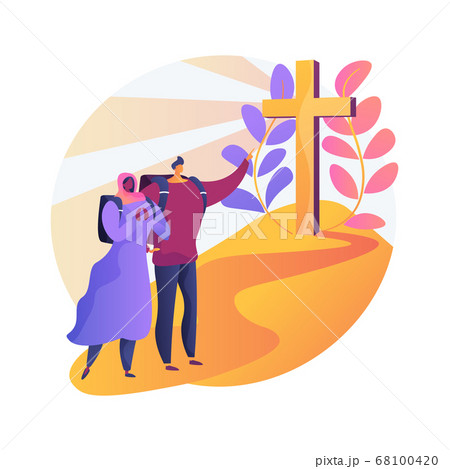 Christian pilgrimages abstract concept vector illustration. 68100420