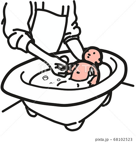 沐浴している赤ちゃんの風景のイラストのイラスト素材