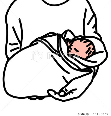 おくるみに巻かれて抱っこされている新生児のイラストのイラスト素材