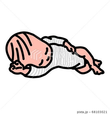 横向きに寝ている赤ちゃんのイラストのイラスト素材