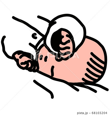変わった寝相で寝ている新生児のイラスト 68103204