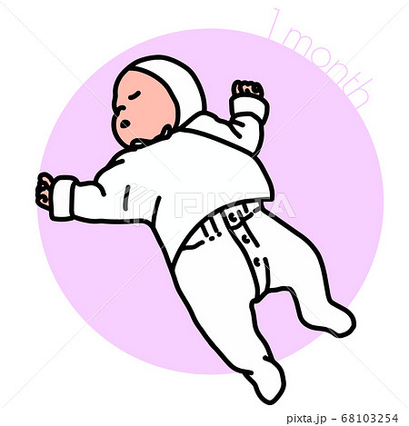 1month 仰向けに寝転がっている赤ちゃんのイラストのイラスト素材