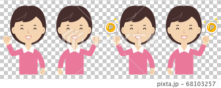 笑顔でガッチリポーズをする女の子　ポイントゲット　セット 68103257