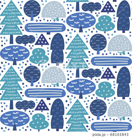 北欧風 冬の森のシームレスパターンのイラスト素材