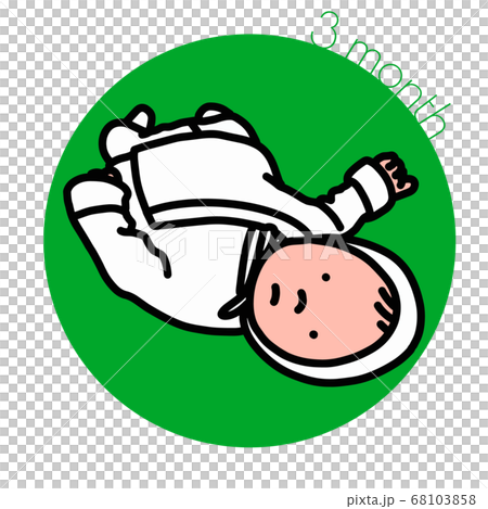 3month 仰向けに寝転がってこっちをみている赤ちゃんのイラストのイラスト素材