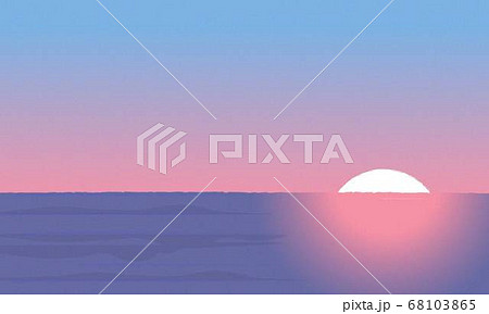 Sunset Over The Sea 海にしずみゆく夕日のイラスト素材