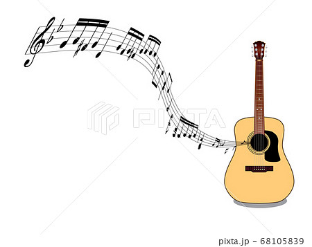 ギターと楽譜、音符のイラスト ベージュ Guitar & Music sheet and note 68105839