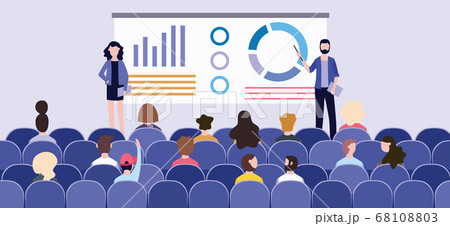 Business Presentation With Charts On The Board のイラスト素材