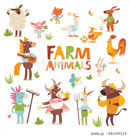 Vector cartoonfarm animals funny characters in flat style 68109324