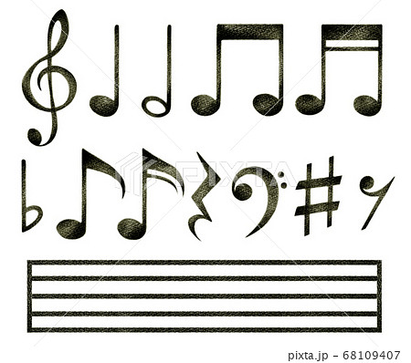 色鉛筆の手描き音符セット 黒 のイラスト素材