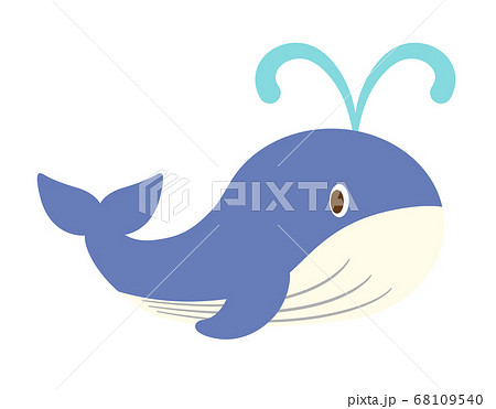 潮を吹く青いクジラのイラストのイラスト素材