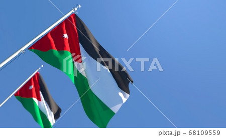 3D rendering of the national flag of Jordan waving in the wind 68109559