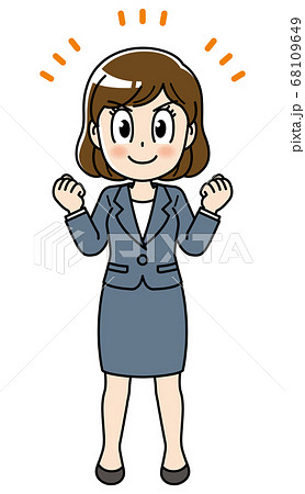 気合を入れているスーツの女性のイラスト素材