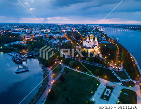 Aerial view of Assumption Cathedral at Yaroslavl in summer night. Russia 68111226