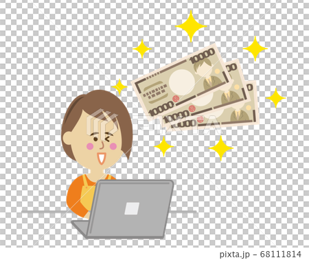 お金が増えて嬉しい主婦のイラストイメージ 68111814