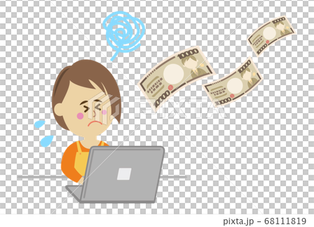 お金がドンドン減っていく主婦のイラストイメージ 68111819