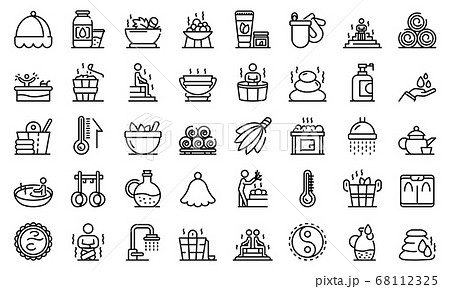 Sauna icons set, outline style 68112325