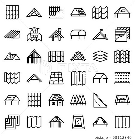 Roof icons set, outline style Roof icons set, outline style 68112346