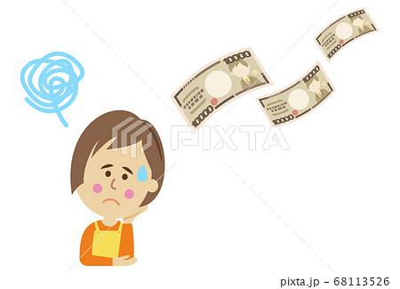 お金がドンドン減っていく主婦のイラストイメージ 68113526