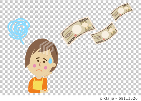お金がドンドン減っていく主婦のイラストイメージ 68113526