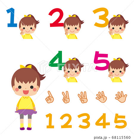 1から5までの数字をカウントダウンする小さな女の子のイラスト素材