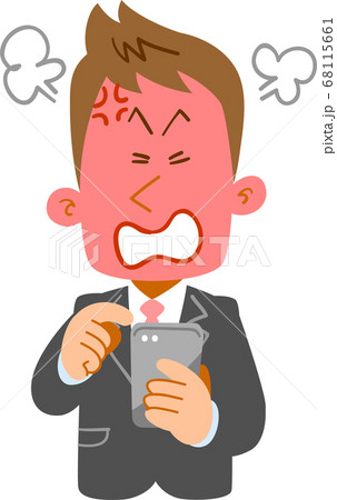 スマートフォンを操作する若いビジネスマンの怒りの表情 スマートフォンを操作する若いビジネスマンの怒りの表情 68115661