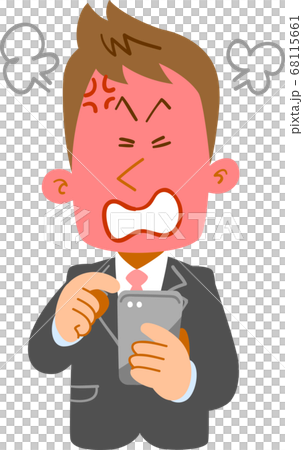 スマートフォンを操作する若いビジネスマンの怒りの表情 スマートフォンを操作する若いビジネスマンの怒りの表情 68115661