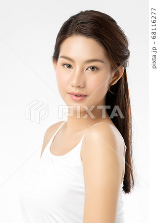 Beautiful Young asian Woman with Clean Fresh Skin, on white background, Face care, Facial treatment 68116277