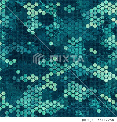 Camouflage seamless pattern with blue hexagonal endless geometric camo Camouflage seamless pattern with blue hexagonal endless geometric camo 68117250