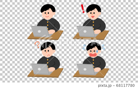 パソコン操作をする学ラン男子(シンプルカラー) パソコン操作をする学ラン男子(シンプルカラー) 68117780