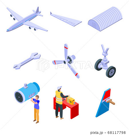 Aircraft repair icons set, isometric style Aircraft repair icons set, isometric style 68117798