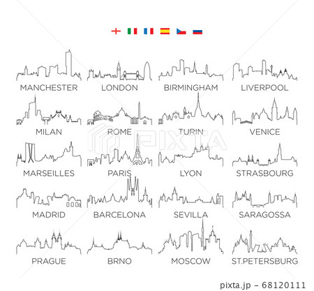 Europe skyline city line art, vector Illustration design, set 2 set of vector city silhouettes Europe skyline city line art, vector Illustration design, set 2 set of vector city silhouettes 68120111
