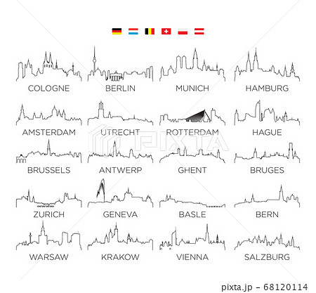 Europe skyline city line art, vectorのイラスト素材