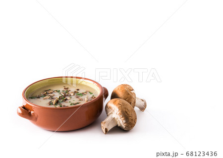 Homemade mushroom soup in bowl isolated on...の写真素材 [68123436