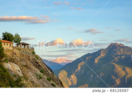 Gazebo on the Top of the Hill in the Evening in Greek Meteora Gazebo on the Top of the Hill in the Evening in Greek Meteora 68126087