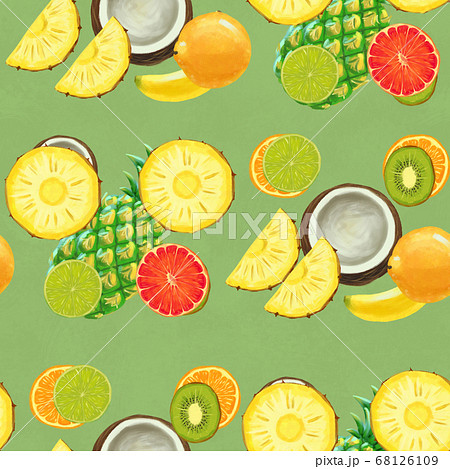Hand drawn seamless pattern. Summer background with exotic fruits. Hand drawn seamless pattern. Summer background with exotic fruits. 68126109