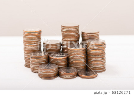 Stack money coin. Coin stack isolated on white or 68126271