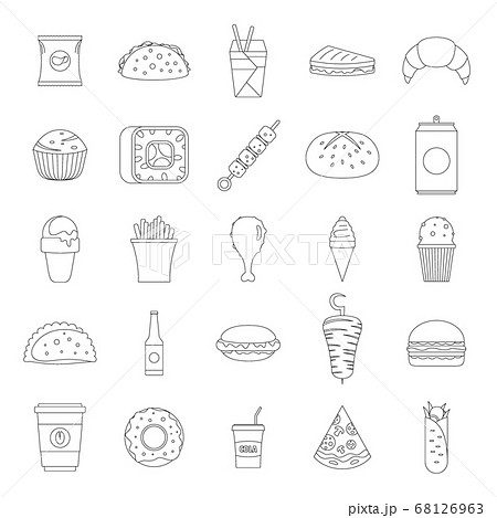 Fast food icons set, outline style Fast food icons set, outline style 68126963