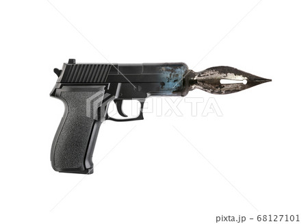 Pistol gun with old pen isolated on white background 68127101