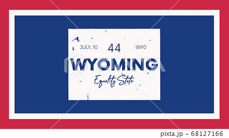 44 of 50 states of the United States with a name, nickname, and date admitted to the Union, Detailed Vector Wyoming Map for printing posters, postcards and t-shirts 68127166