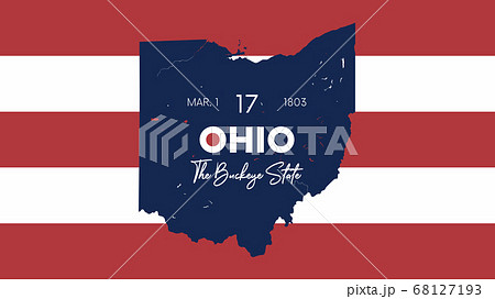 17 of 50 states of the United States with a name, nickname, and date admitted to the Union, Detailed Vector Ohio Map for printing posters, postcards and t-shirts 68127193