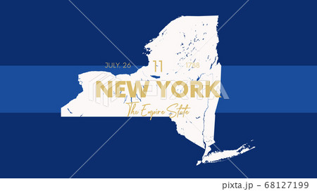 11 of 50 states of the United States with a name, nickname, and date admitted to the Union, Detailed Vector New York Map for printing posters, postcards and t-shirts 68127199