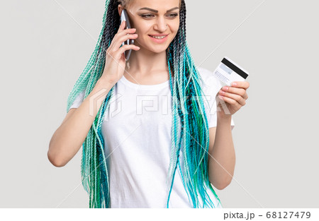 z generation woman blue hair braids credit card 68127479