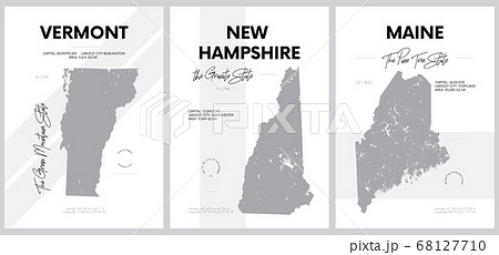 Vector posters with highly detailed silhouettes of maps of the states of America, Division New England - Vermont, New Hampshire, Maine - set 1 of 17 68127710