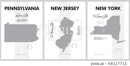 Vector posters with highly detailed silhouettes of maps of the states of America, Division Mid-Atlantic - Pennsylvania, New Jersey, New York - set 3 of 17 68127713