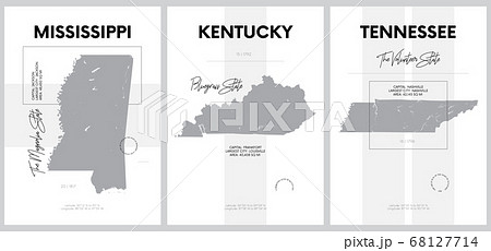 Vector posters with highly detailed silhouettes of maps of the states of America, Division East South Central - Mississippi, Kentucky, Tennessee - set 11 of 17 68127714